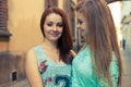 Two pretty girls. TheyÃ¢â¬â¢re best friends. Outdoor photo. Royalty Free Stock Photo